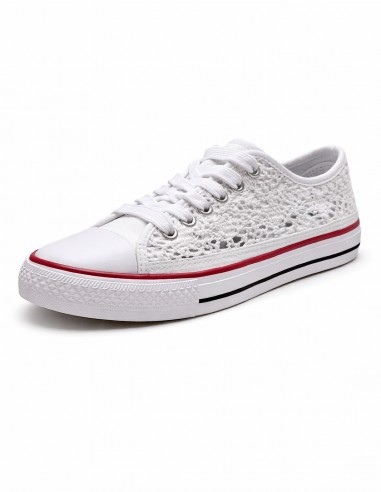Basket femme blanche dentelle, chaussures légères et confortables style casual