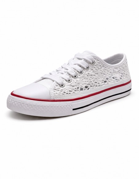 Basket femme blanche dentelle, chaussures légères et confortables style casual