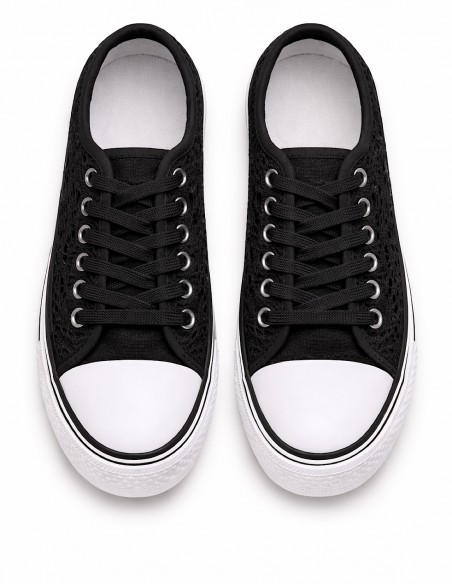 Basket femme dentelle blanche, noire ou bleu marine – Sneakers basses confortables et respirantes – Chaussures été