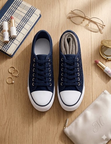 baskets été femme dentelle bleu marine