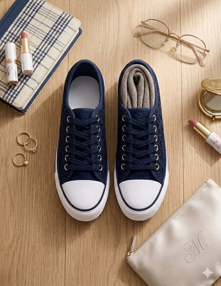 baskets été femme dentelle bleu marine