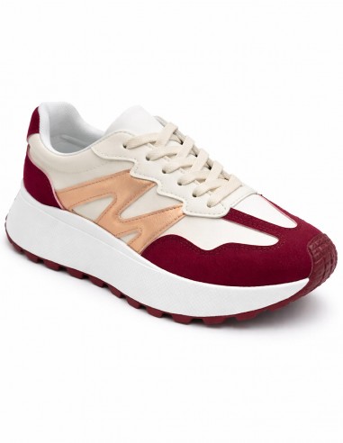 Baskets mode femme bordeaux et beige...