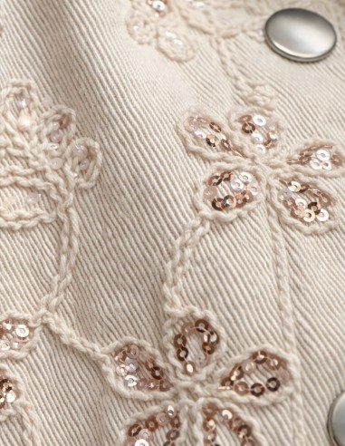 veste en jean pour femme broderie floral et sequins