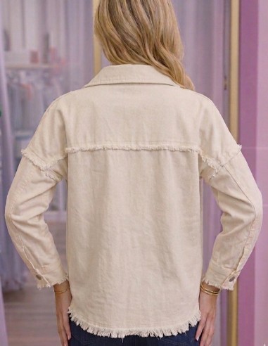 veste en jean beige gemme dos effet délavé made in italy en coton