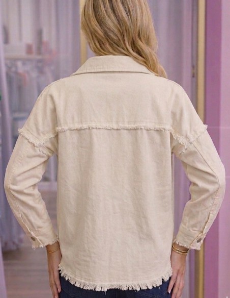 veste en jean beige gemme dos effet délavé made in italy en coton