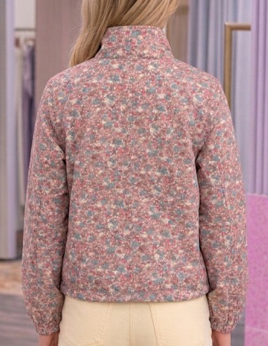 veste femme mi saison fleurie rose parka court tendance