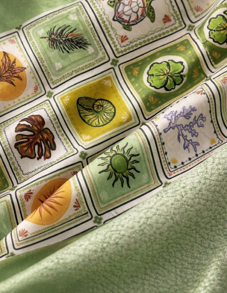 Foulard Carré Effet Soie Femme imprimé Bohème Chic vert ou beige 70x70