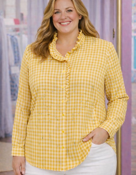 chemisier vichy jaune femme grande taille coton du 42 au 50