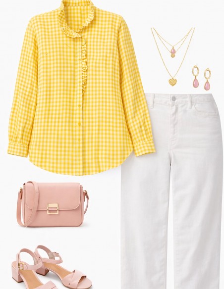 Chemisier Femme Grande Taille Vichy à Volants en Coton - 42 au 52