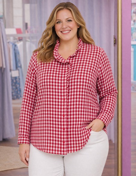 chemisier grande taille femme tendance vichy rouge coton