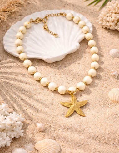 Collier femme étoile de mer doré avec...