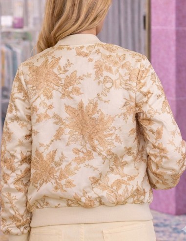 Veste Bomber Femme Satin Brodé Fleurs...