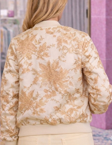 Veste Bomber Femme Satin Brodé Fleurs - Coupe courte élégante fermeture zip - Blouson chic Printemps été tendance