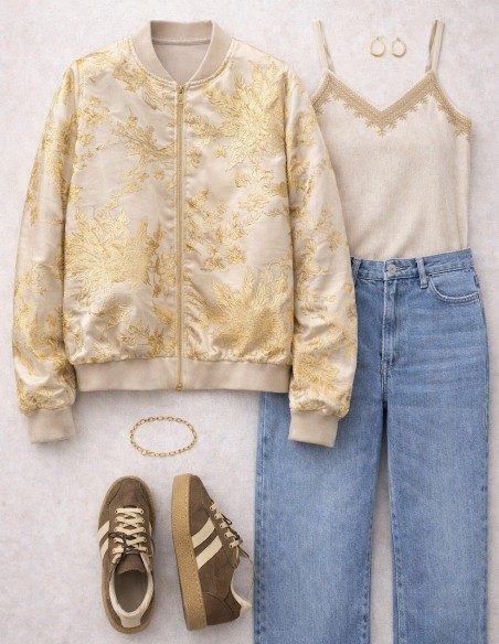 Veste Bomber Femme Satin Brodé Fleurs - Coupe courte élégante fermeture zip - Blouson chic Printemps été tendance