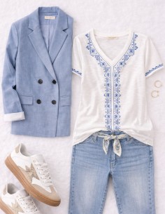 T-shirt Femme Blanc Col V... 2