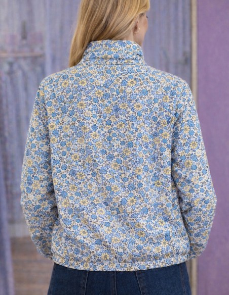 Veste Femme Fleurie Liberty Zippée Style Parka - Taille unique 36 au 40/42 - Mi saison col montant