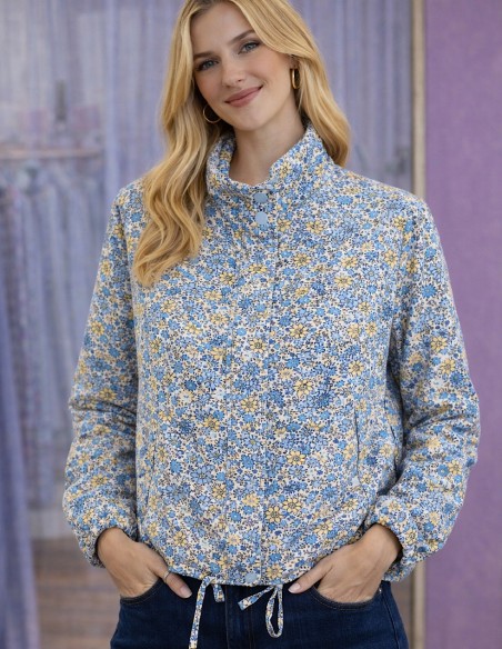 Veste Femme Fleurie Liberty Zippée Style Parka - Taille unique 36 au 40/42 - Mi saison col montant