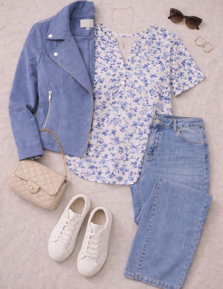 Blouse Femme Grande Taille Fleurie Bleue du 42 au 50 - Top Fluide Chic & Confort Eté