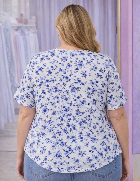 Blouse Femme Grande Taille Fleurie Bleue du 42 au 50 - Top Fluide Chic & Confort Eté