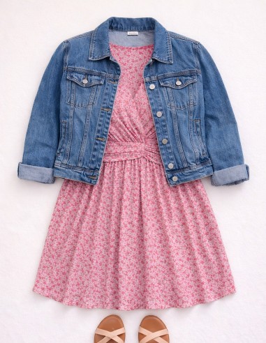 Robe Courte Fleurie Rose Femme -...