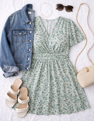 Robe Courte Fleurie Rose Femme -...