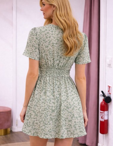 Robe Courte Fleurie Rose Femme -...