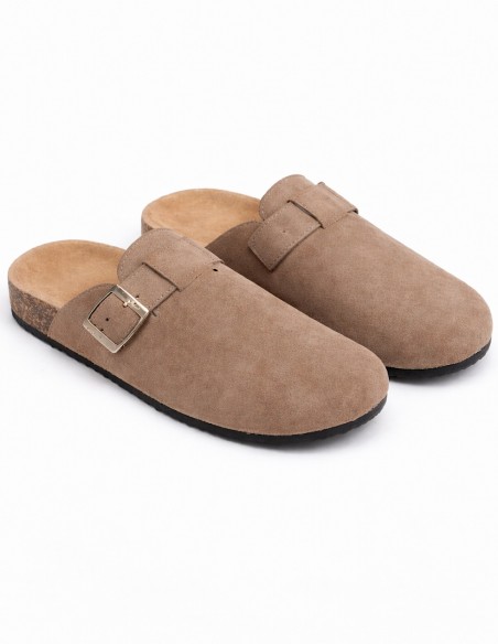 Sabots Femme Confort Anatomique en Suédine – Mules Semelle Liège Antidérapante, Chaussures Légères Intérieur Extérieur