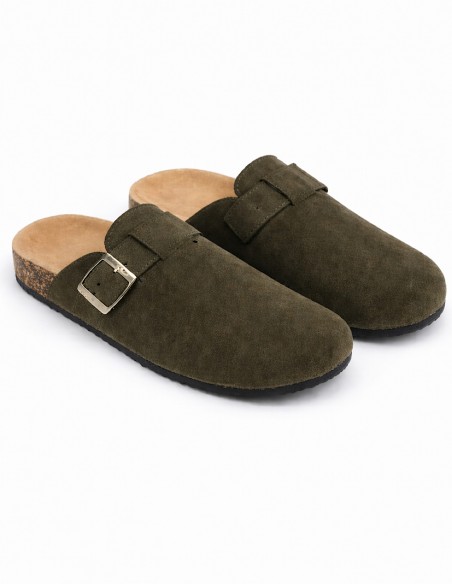 sabots en suede kaki femme confortable semelle liège
