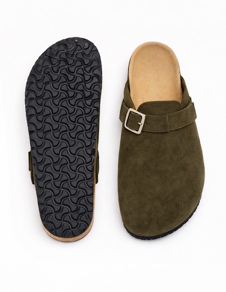 sabot kaki femme suede semelle antidérapante