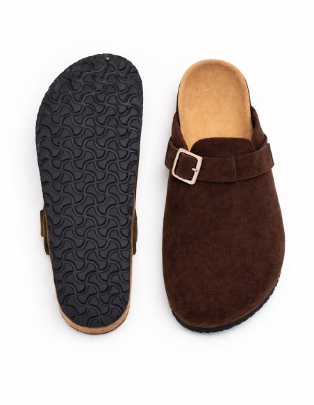 Sabots Femme Confort Anatomique en Suédine – Mules Semelle Liège Antidérapante, Chaussures Légères Intérieur Extérieur