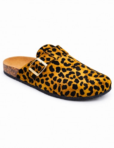 sabots femme en suede léopard semelle liège