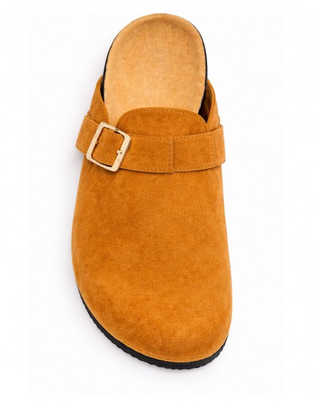 sabots femme en suédine camel semelle liège ergonomique