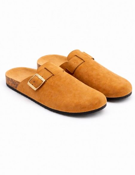 sabot daim femme camel confortables avec semelle liège