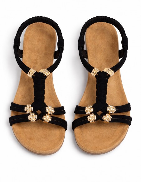 Sandales Femme Compensées Confort – Sandales Été Élégantes Petit Talon, Bride Tressée & Bijoux Dorés