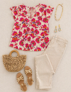 Top femme fleuri rose manches volanté tendance 2