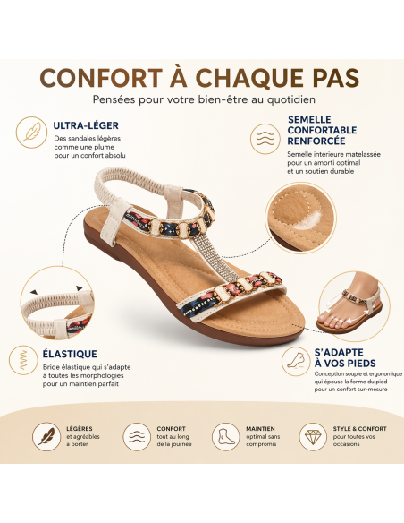 Sandales femme Grande Pointure 41- 44  - Confort Elastique, Semelle Souple, Strass & Détails chic été