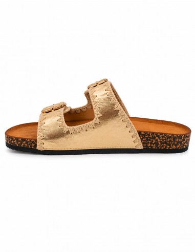 sandales femme style mules dorée a bride réglable semelle confort liège