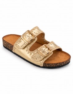 mules femme dorée sandales confort chic bohème