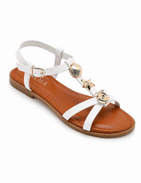 Sandales Femme Plates Camel ou Blanches – Brides Fines avec Bijoux Dorés, Chaussures Été Confortables et Élégantes