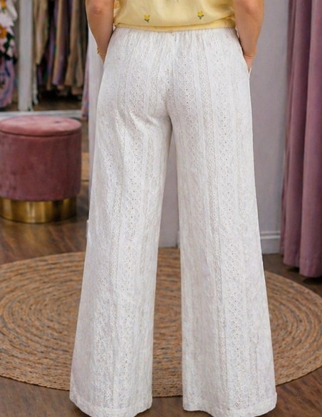 pantalon fluide en coton broderie anglaise élégant