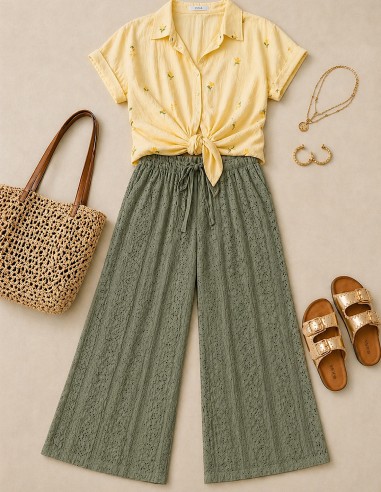 Pantalon blanc , kaki broderie...