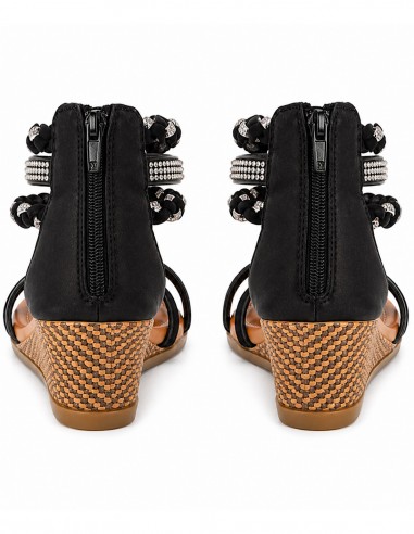 sandales femme compensées noir avec strass confortables pas cher