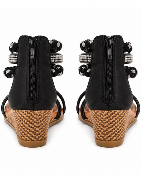 sandales femme compensées noir avec strass confortables pas cher