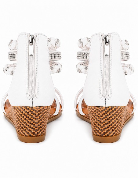 Sandales femme petit talon compensé bride cheville tressée & strass
