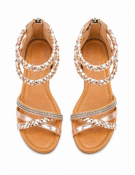 Sandales Femme Été Compensées Confort Élégantes Brides Tressées Strass – Chaussures Femme Légères Zip – Du 36 au 44
