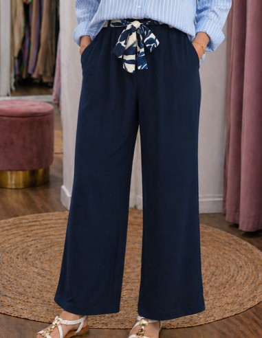 pantalon fluide femme bleu marine confort taille élastique