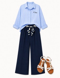 pantalon fluide femme bleu marine confort taille élastique 2