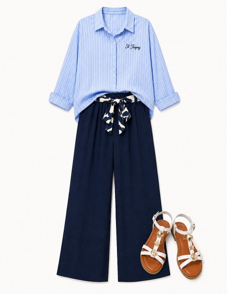 look élégant et confortable avec chemise rayé et pantalon fluide du 36 au 50