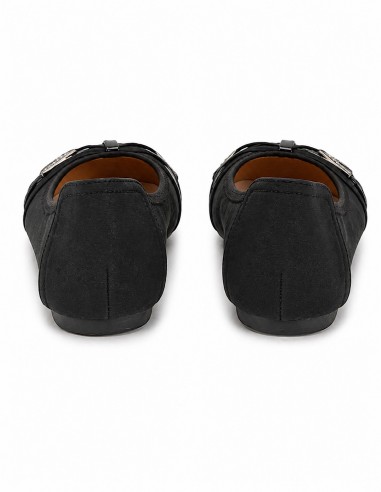 Ballerines noires souples semelle intérieure cuir & boucle décorative argentée strass