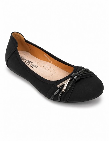 Ballerines noires souples semelle intérieure cuir & boucle décorative argentée strass